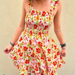 Floral Summer Dress - Red, Green, White